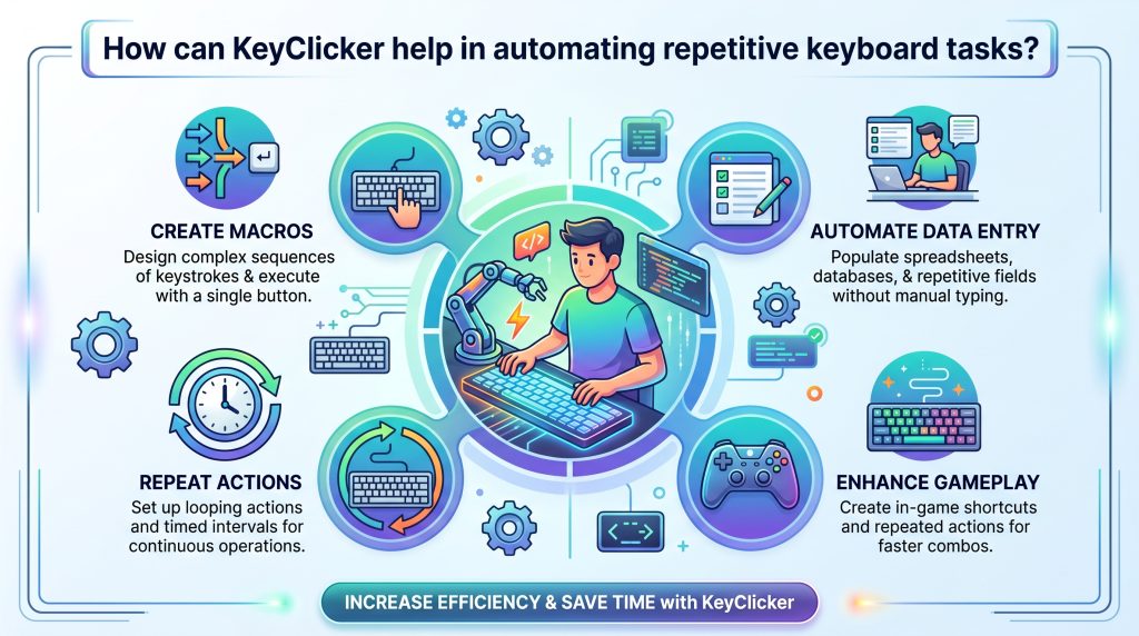 How can KeyClicker help in automating repetitive keyboard tasks