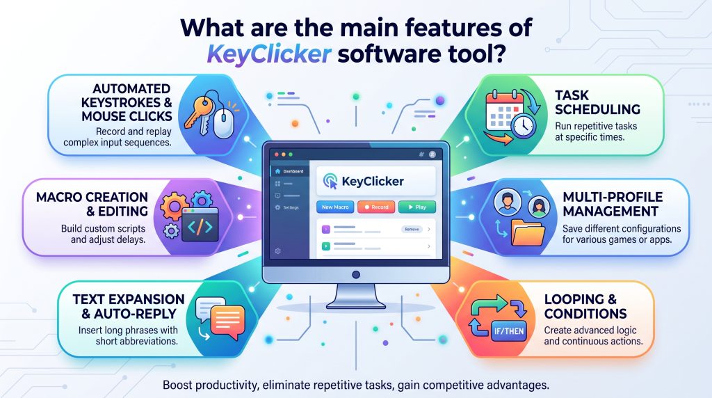 What are the main features of KeyClicker software tool